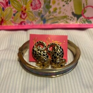 Elegant Gold and Black Leopard Earrings & Bracelet